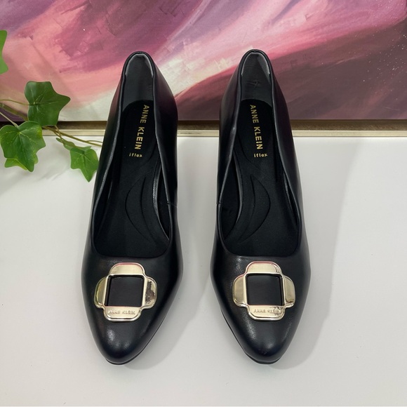 ANN KLEIN Sarina Pointed Toe Wedge Pump In Black Smooth Size 8.5 - Picture 7 of 14